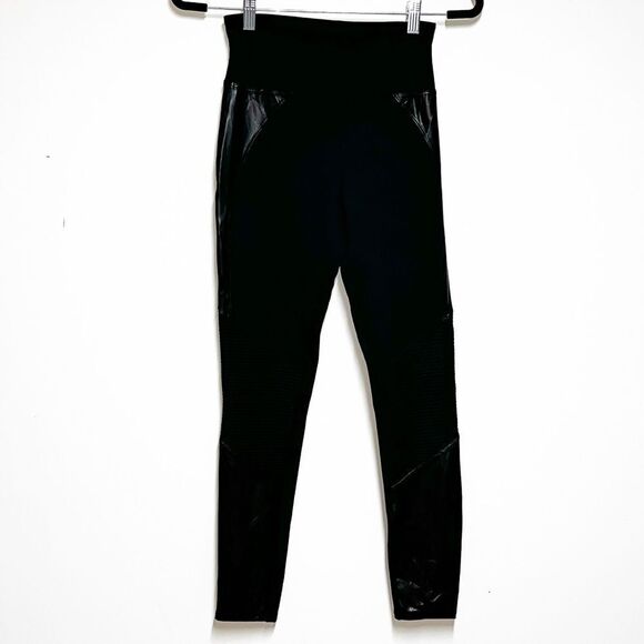 NWOT Spanx Assets Moto Faux Leather Ponte Black Leggings Womens S - Picture 2 of 6